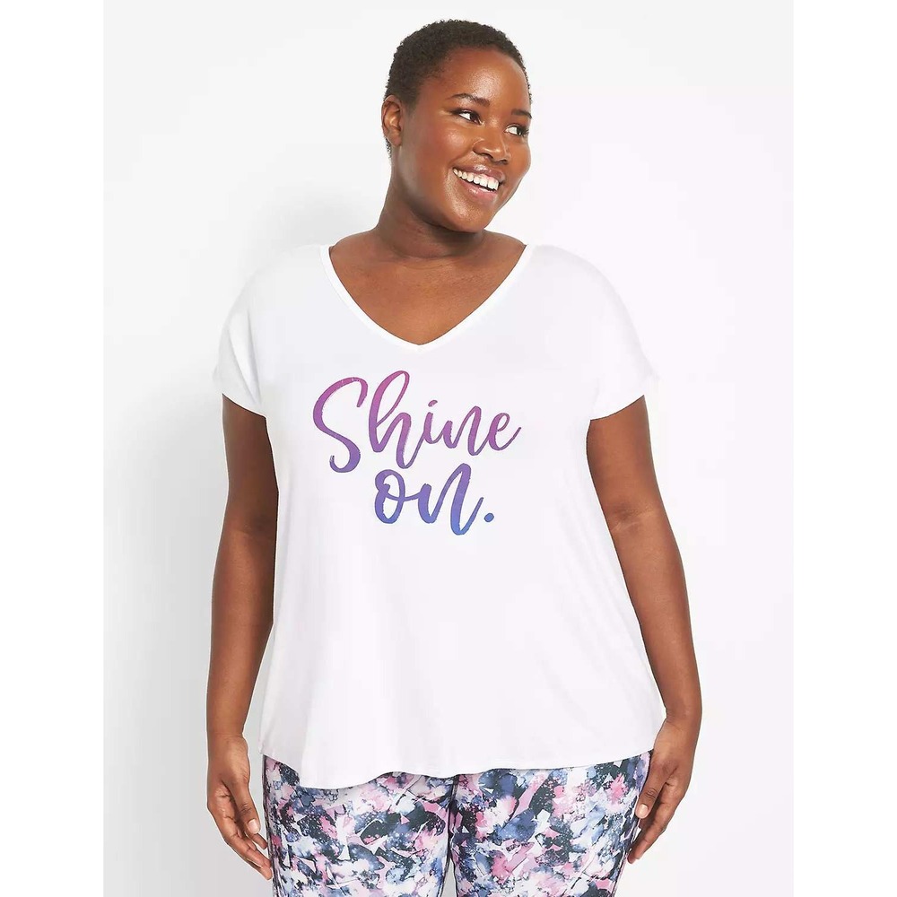 LIVI Active Women's V-Neck Short Sleeve High-Low Casual Tunic Graphic Tee Sz 14